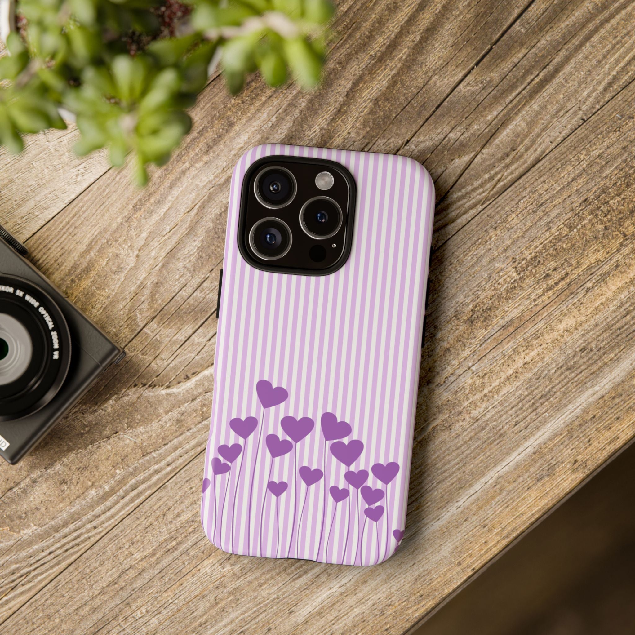 Galentines Day Striped hearts phone case, Purple Heart Floral Stripe Iphone case | Tough Cases - Iphone, Samsung and Pixel Mobile cases