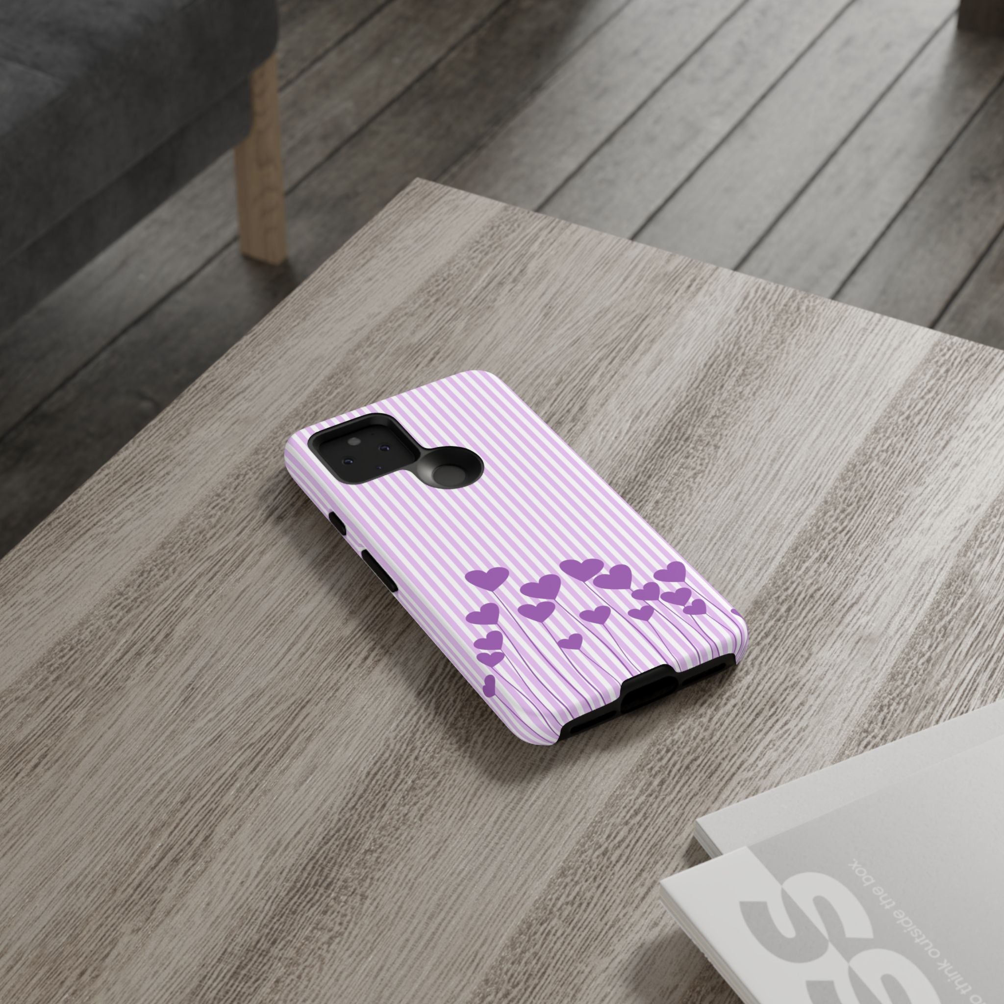 Galentines Day Striped hearts phone case, Purple Heart Floral Stripe Iphone case | Tough Cases - Iphone, Samsung and Pixel Mobile cases