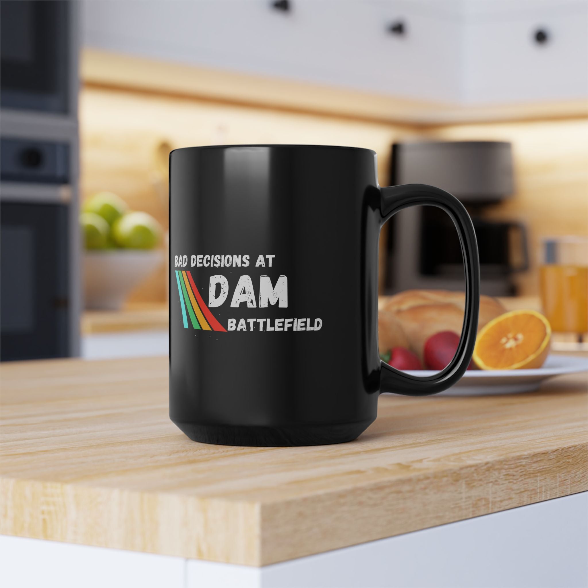 Bad Decisions At Dam Battlefield Mug, Funny Gamer Coffee Mug 11oz 15oz, Retro Rainbow Gaming Gift for Brother