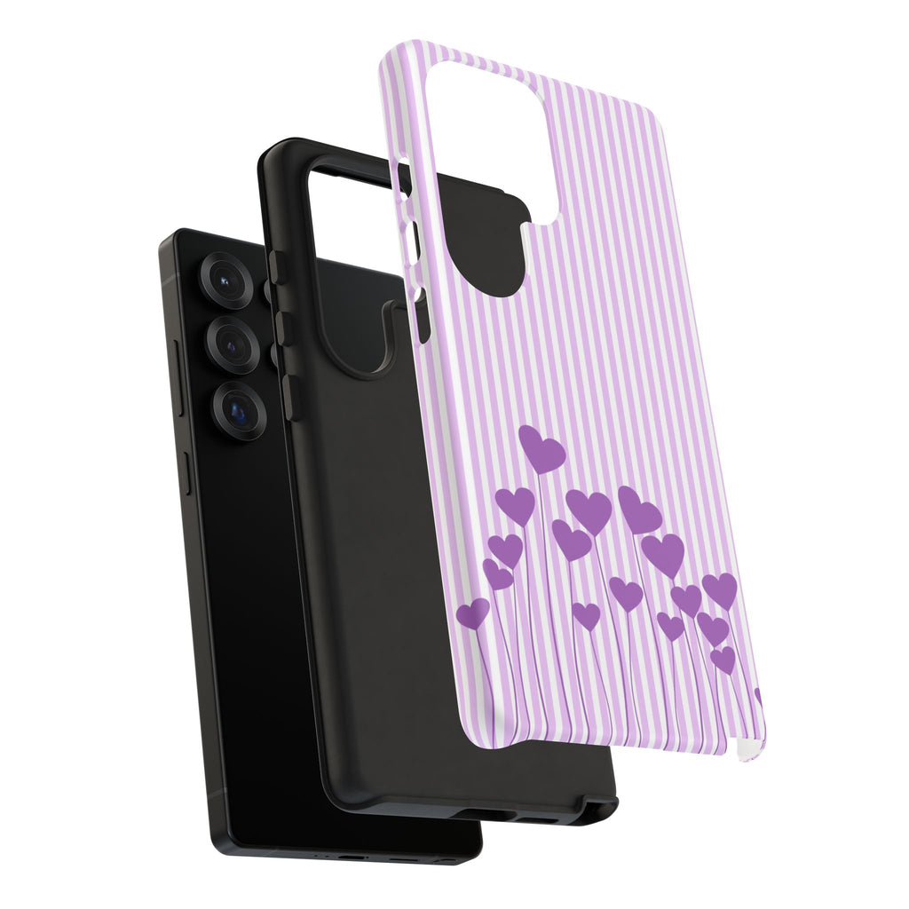 Galentines Day Striped hearts phone case, Purple Heart Floral Stripe Iphone case | Tough Cases - Iphone, Samsung and Pixel Mobile cases