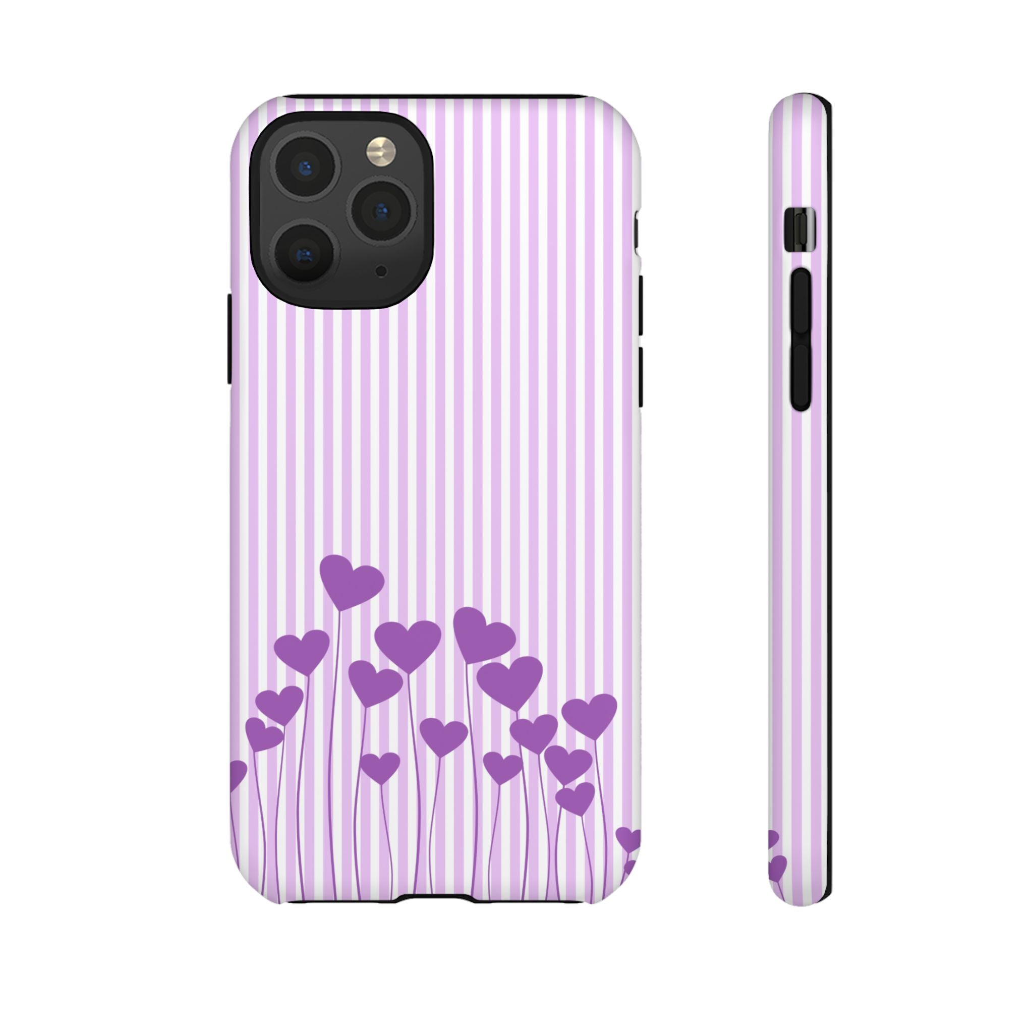 Galentines Day Striped hearts phone case, Purple Heart Floral Stripe Iphone case | Tough Cases - Iphone, Samsung and Pixel Mobile cases
