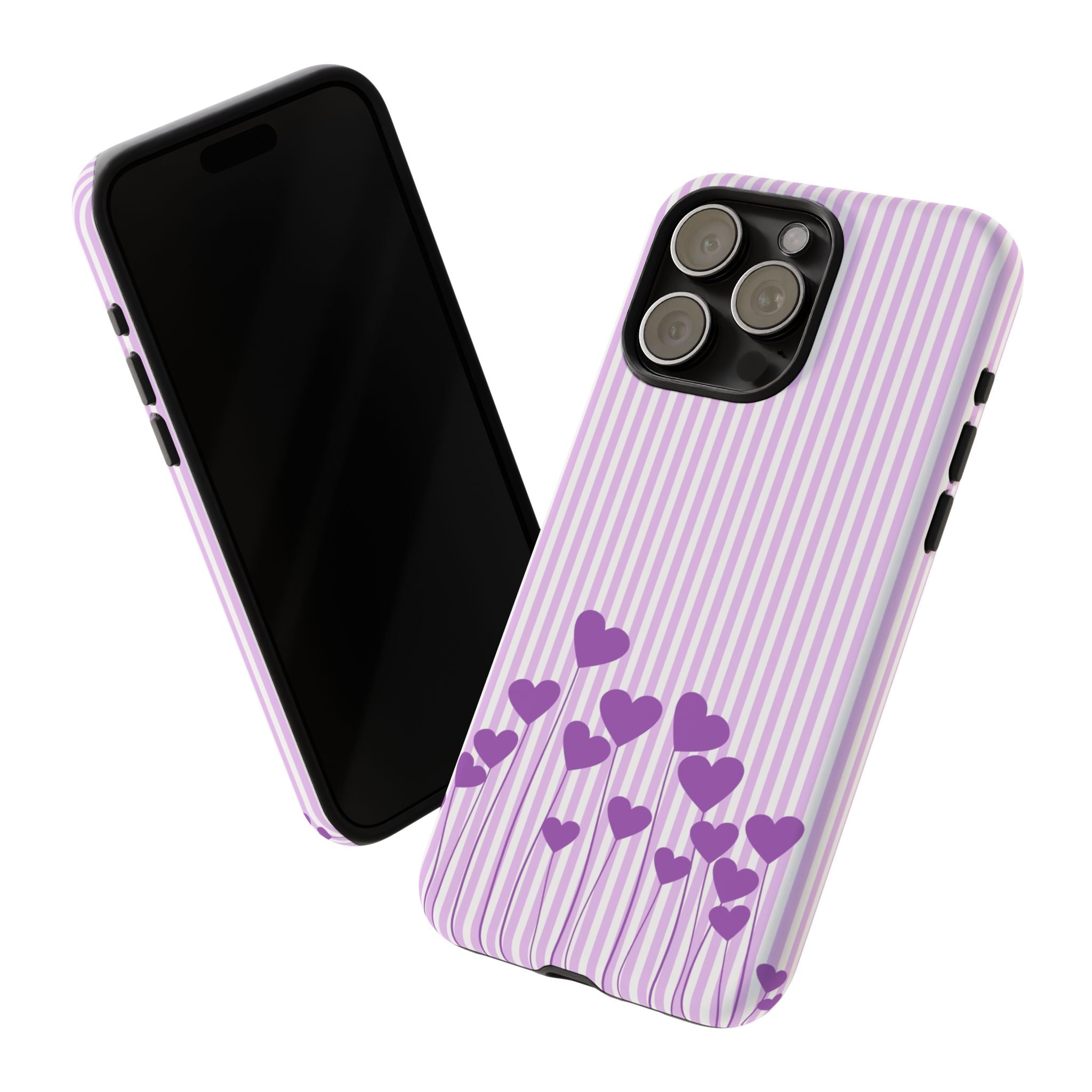 Galentines Day Striped hearts phone case, Purple Heart Floral Stripe Iphone case | Tough Cases - Iphone, Samsung and Pixel Mobile cases