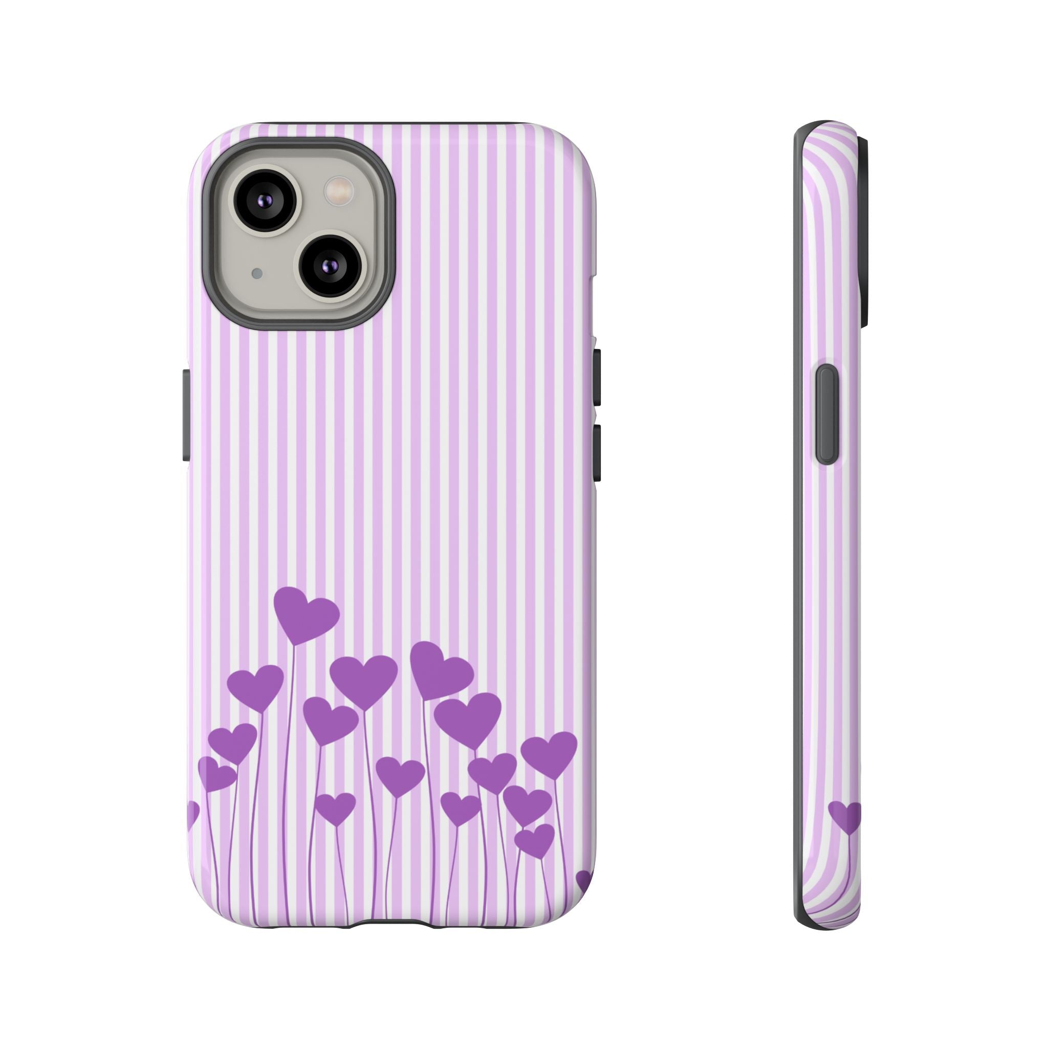 Galentines Day Striped hearts phone case, Purple Heart Floral Stripe Iphone case | Tough Cases - Iphone, Samsung and Pixel Mobile cases