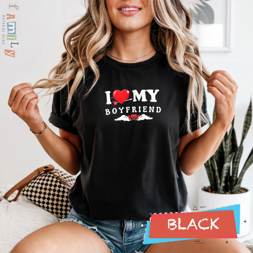 I Love My Girlfriend Shirt & I Love My Boyfriend Shirt, Matching Couples Valentine Shirts, His and Hers Tees, Cute Heart Couple Outfit, Unisex Adult Youth
