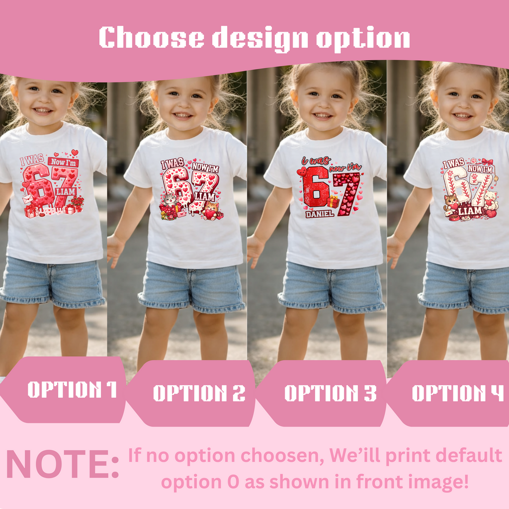 I Was 6 Now I’m 7 Valentines Birthday Shirt, Personalized Name 7th Birthday Valentines Day Tee, Matching Kids Tee, Galentines day gift