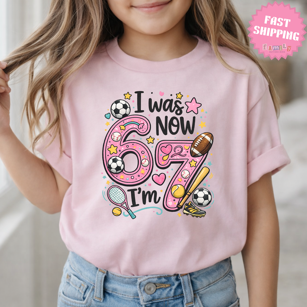 I Was 6 Now I’m 7 Birthday Shirt, Sports 7th Birthday Tee, Youth Kids Sports Party Gift, Custom Age, football shirt, kids shirt, 3 options