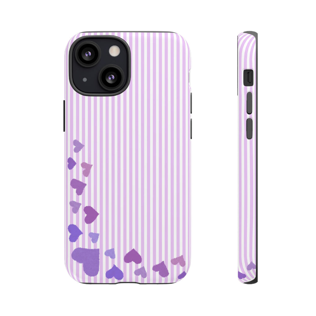 Valentines Day Striped hearts phone case, Purple Heart Floral Stripe Iphone case | Tough Cases - Iphone, Samsung and Pixel Mobile cases