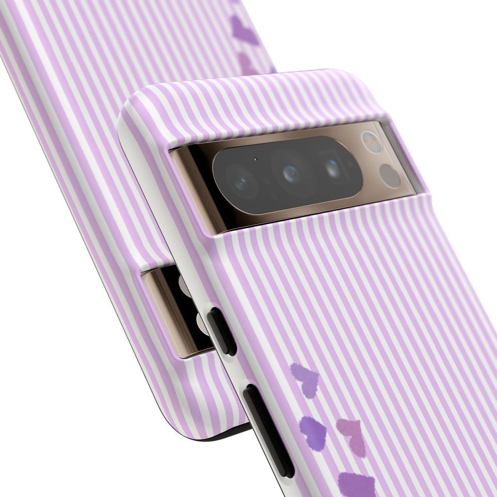 Valentines Day Striped hearts phone case, Purple Heart Floral Stripe Iphone case | Tough Cases - Iphone, Samsung and Pixel Mobile cases