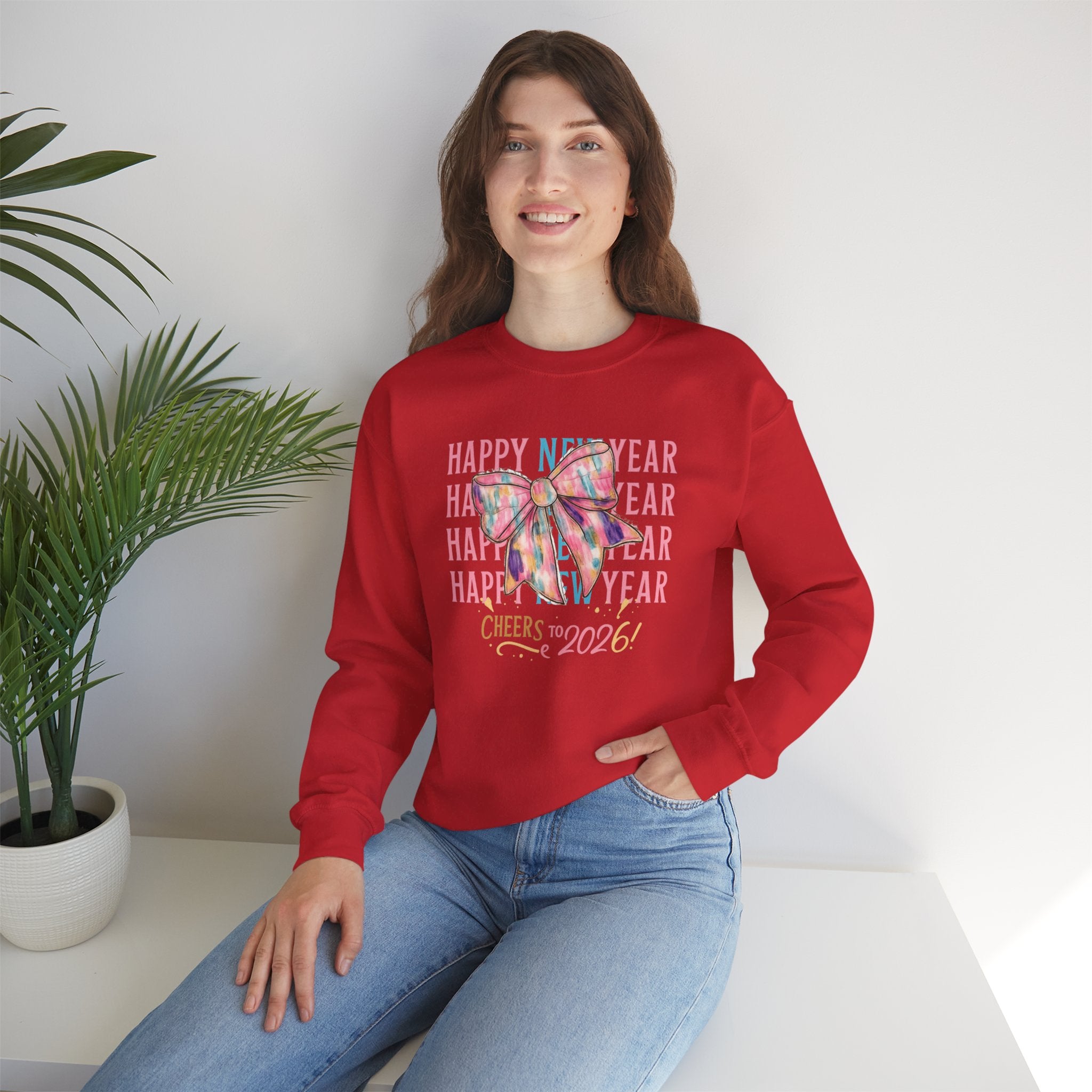 Happy New Year 2026 Sweatshirt Hoodie, Pink Coquette Bow Crewneck, Cheers to 2026, Unisex Adult & Youth, New Years Eve NYE Party Outfit