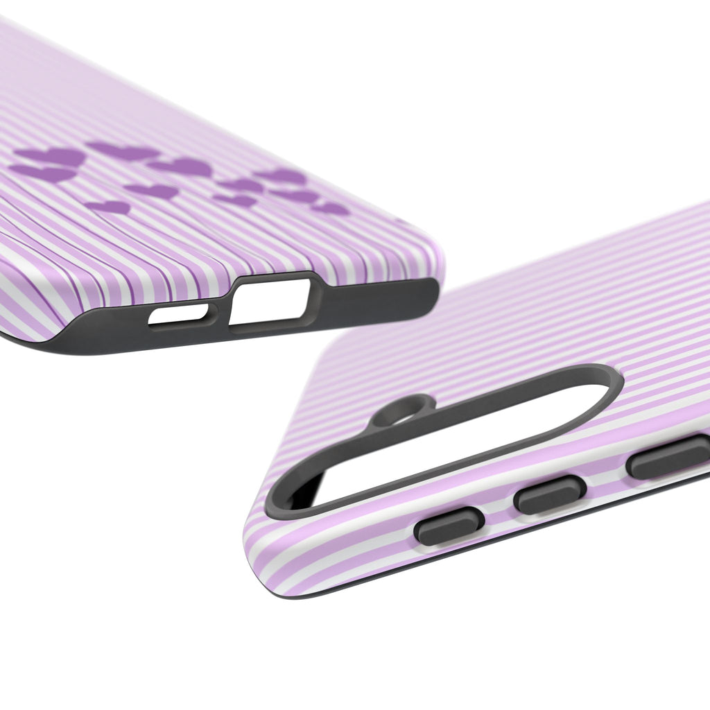 Galentines Day Striped hearts phone case, Purple Heart Floral Stripe Iphone case | Tough Cases - Iphone, Samsung and Pixel Mobile cases