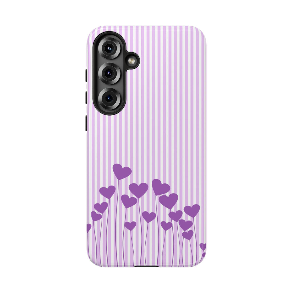 Galentines Day Striped hearts phone case, Purple Heart Floral Stripe Iphone case | Tough Cases - Iphone, Samsung and Pixel Mobile cases