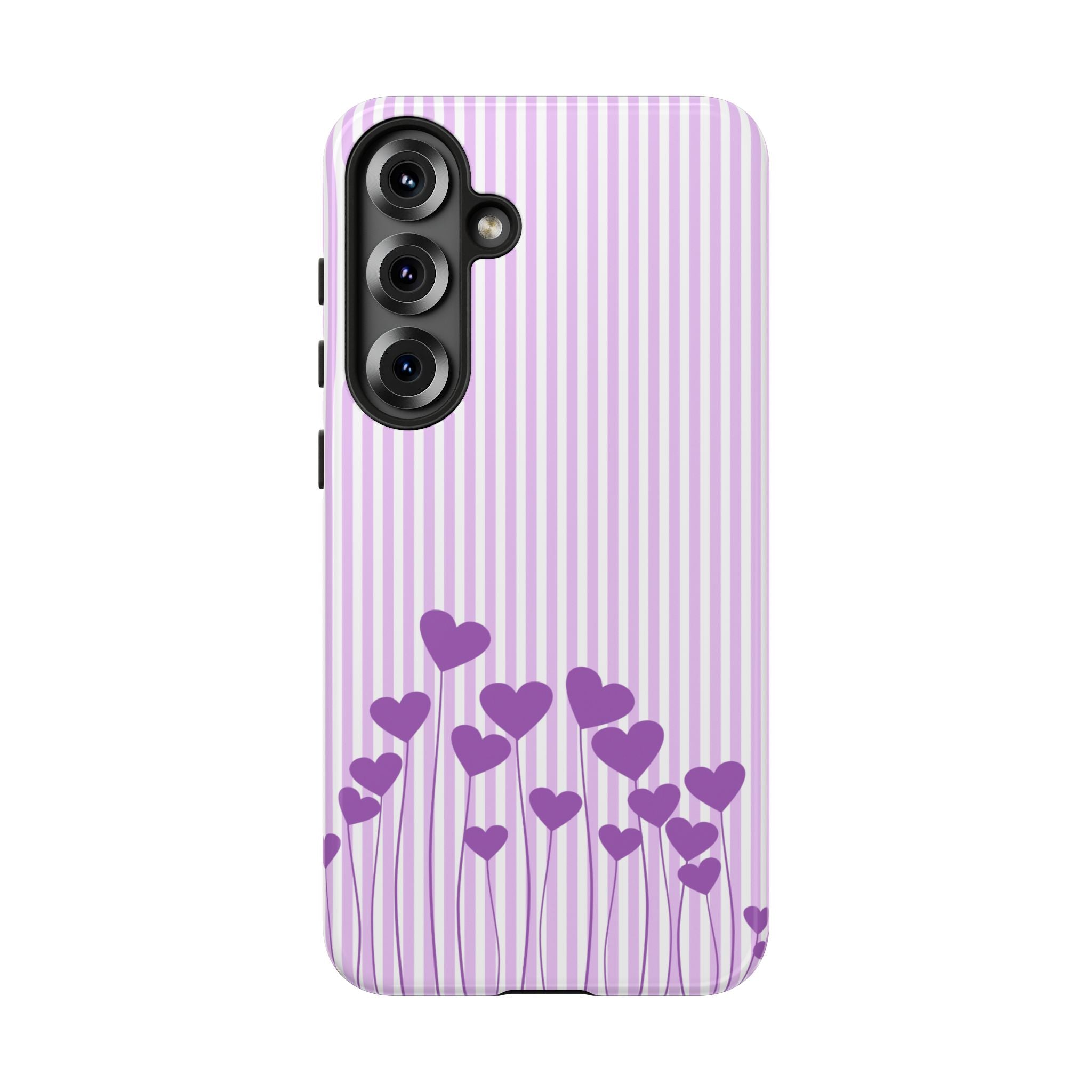 Galentines Day Striped hearts phone case, Purple Heart Floral Stripe Iphone case | Tough Cases - Iphone, Samsung and Pixel Mobile cases