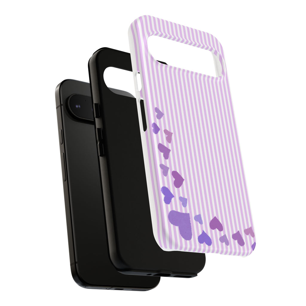 Valentines Day Striped hearts phone case, Purple Heart Floral Stripe Iphone case | Tough Cases - Iphone, Samsung and Pixel Mobile cases
