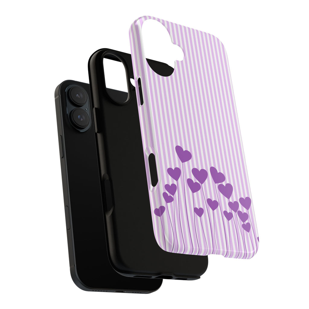 Galentines Day Striped hearts phone case, Purple Heart Floral Stripe Iphone case | Tough Cases - Iphone, Samsung and Pixel Mobile cases
