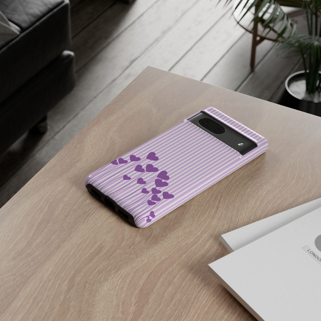 Galentines Day Striped hearts phone case, Purple Heart Floral Stripe Iphone case | Tough Cases - Iphone, Samsung and Pixel Mobile cases