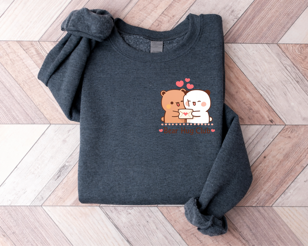 Personalized Couples Hoodie Sweatshirt, Custom Name Valentine Hoodie, Cute Bear Hug Club Pullover, Matching Couple Gift, Anniversary Gift for Him Her, Kawaii Love Hoodie, Unisex Cozy Sweatshirt