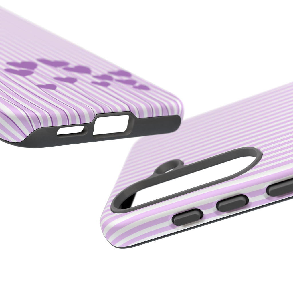 Galentines Day Striped hearts phone case, Purple Heart Floral Stripe Iphone case | Tough Cases - Iphone, Samsung and Pixel Mobile cases