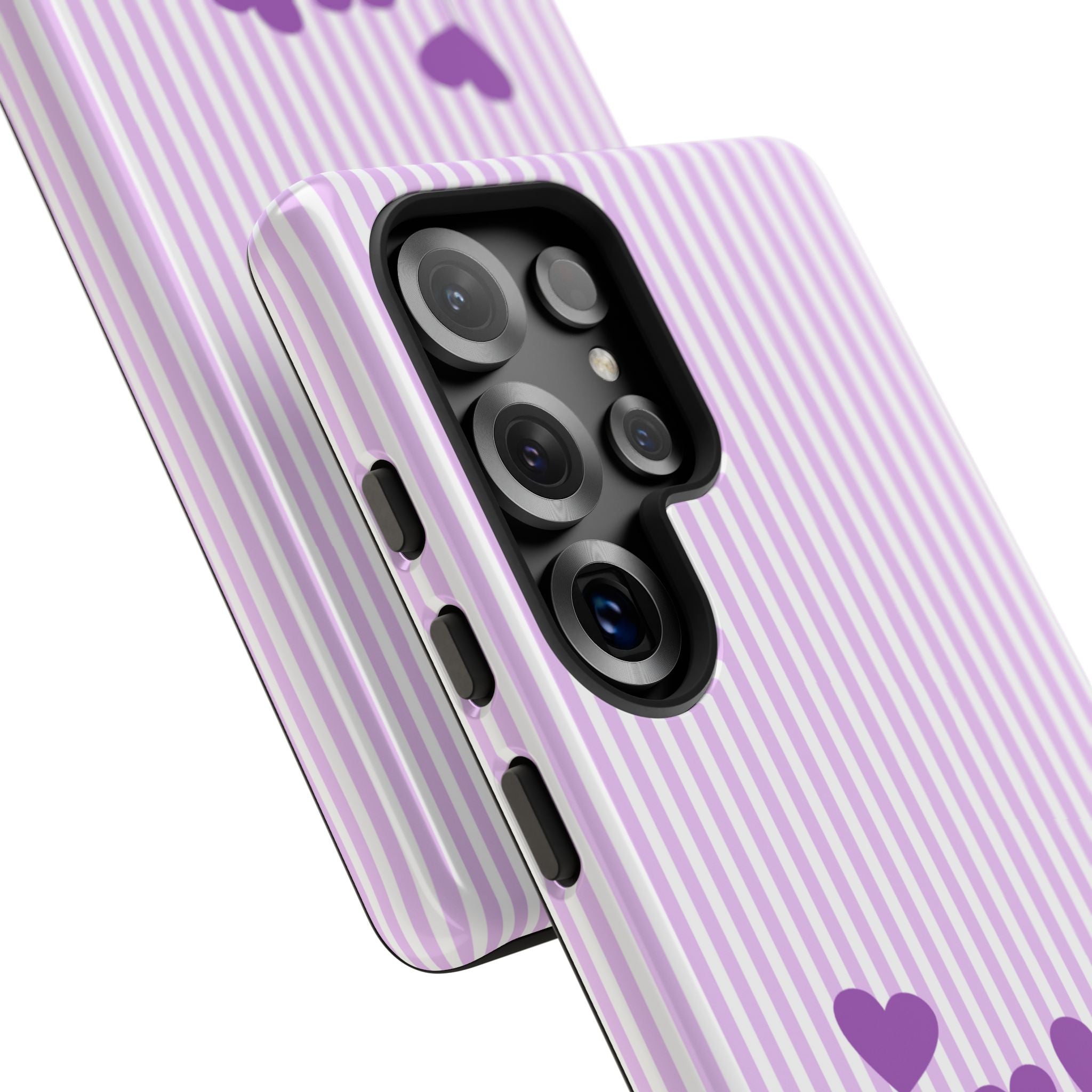 Galentines Day Striped hearts phone case, Purple Heart Floral Stripe Iphone case | Tough Cases - Iphone, Samsung and Pixel Mobile cases