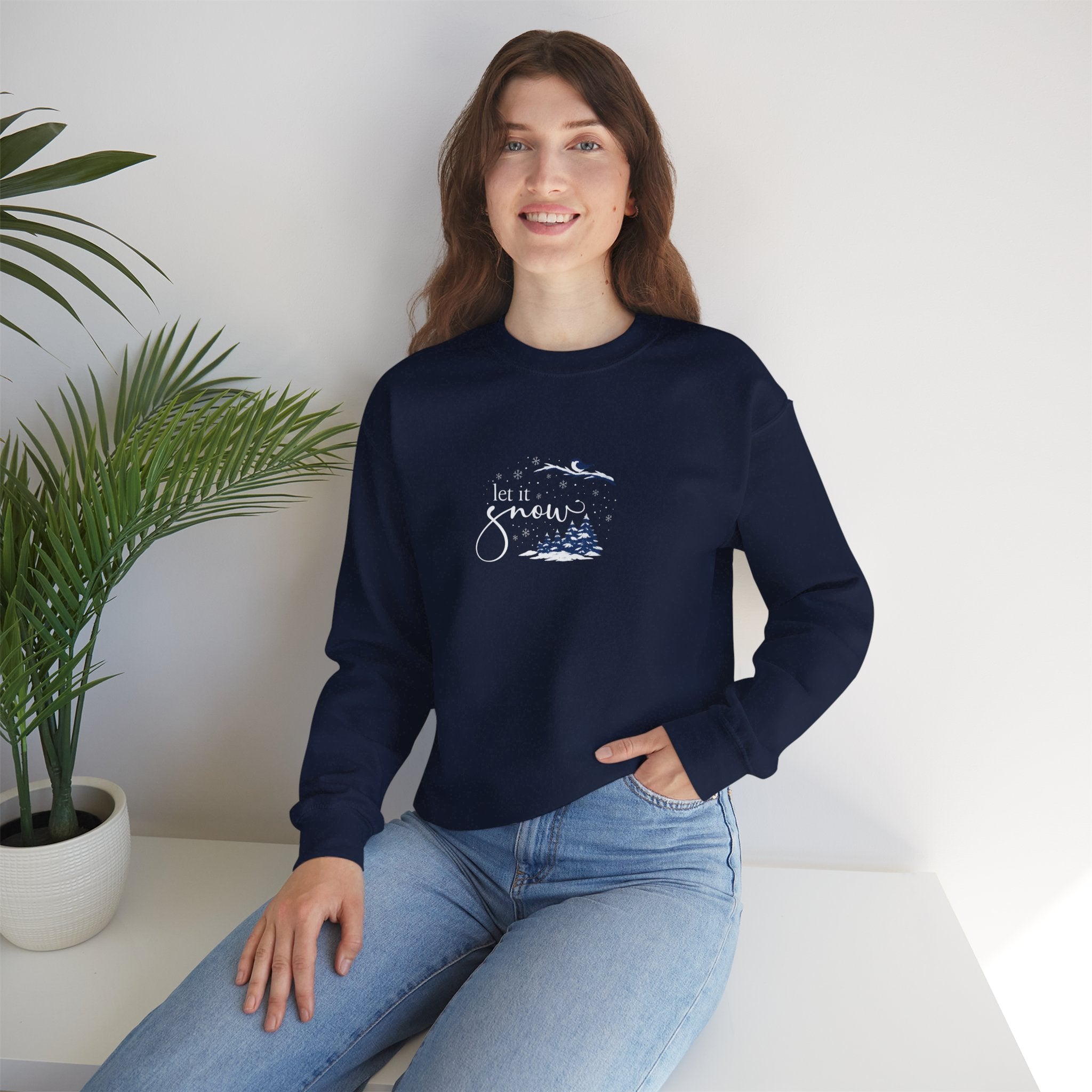 Let It Snow Sweatshirt Hoodie, Winter Lover Pullover, Snowflake Pine Trees Design, Cozy Unisex Adult & Youth Winter Gift, Christmas Season Top
