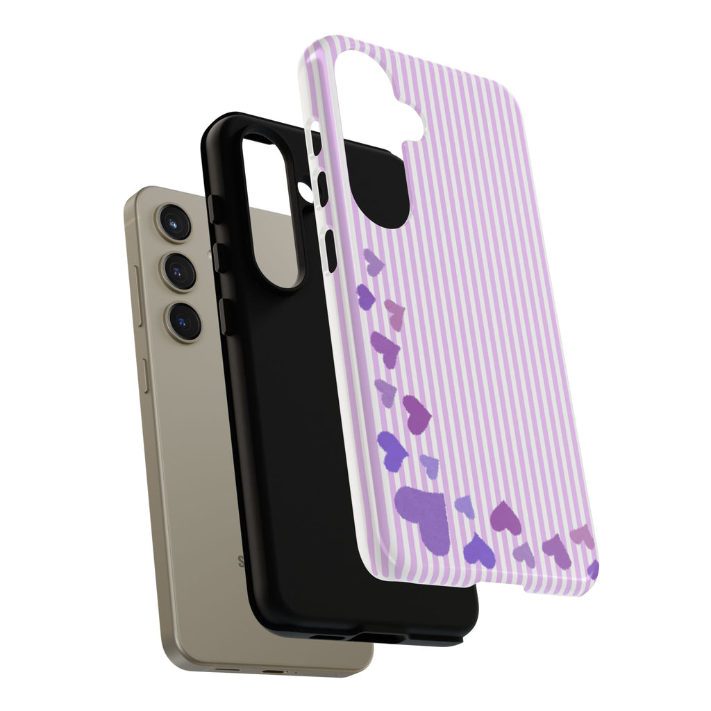 Valentines Day Striped hearts phone case, Purple Heart Floral Stripe Iphone case | Tough Cases - Iphone, Samsung and Pixel Mobile cases