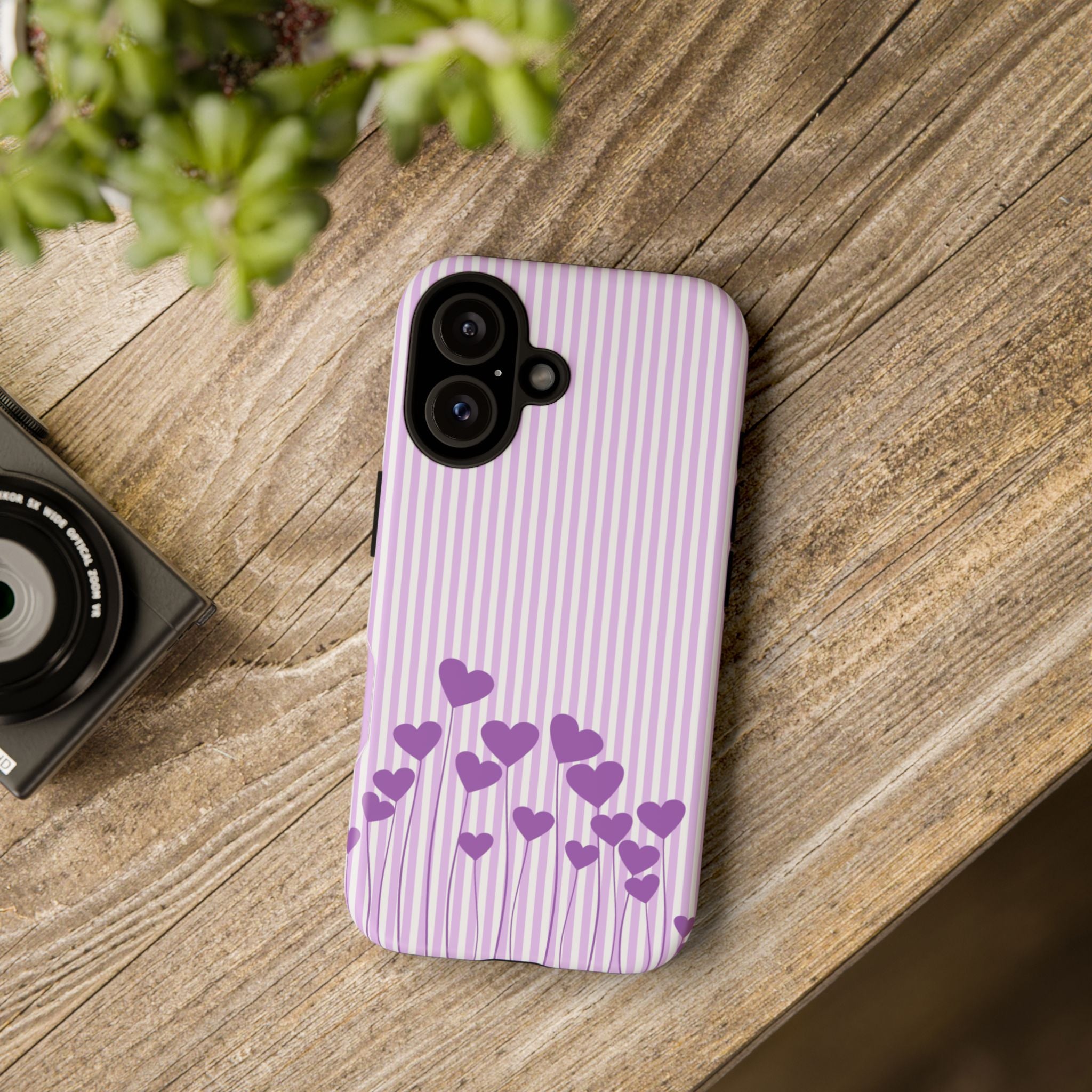 Galentines Day Striped hearts phone case, Purple Heart Floral Stripe Iphone case | Tough Cases - Iphone, Samsung and Pixel Mobile cases