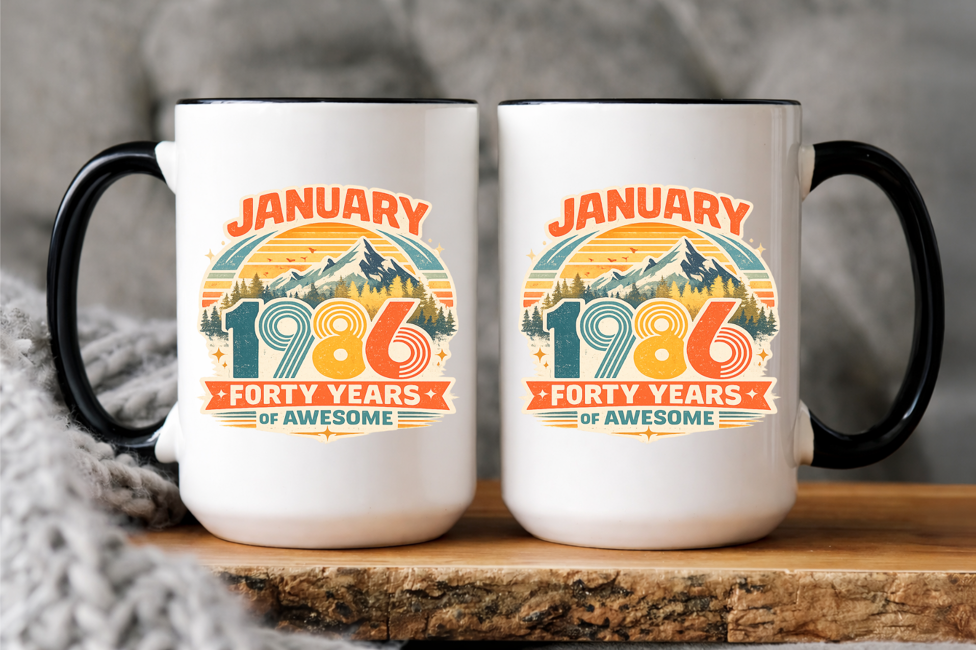 40th Birthday Retro Coffee Mug, Born In 1986 Customized Birthday Gift, 40 Years Party Gift for Her And Him, Forty 40s Bday Tea Cup