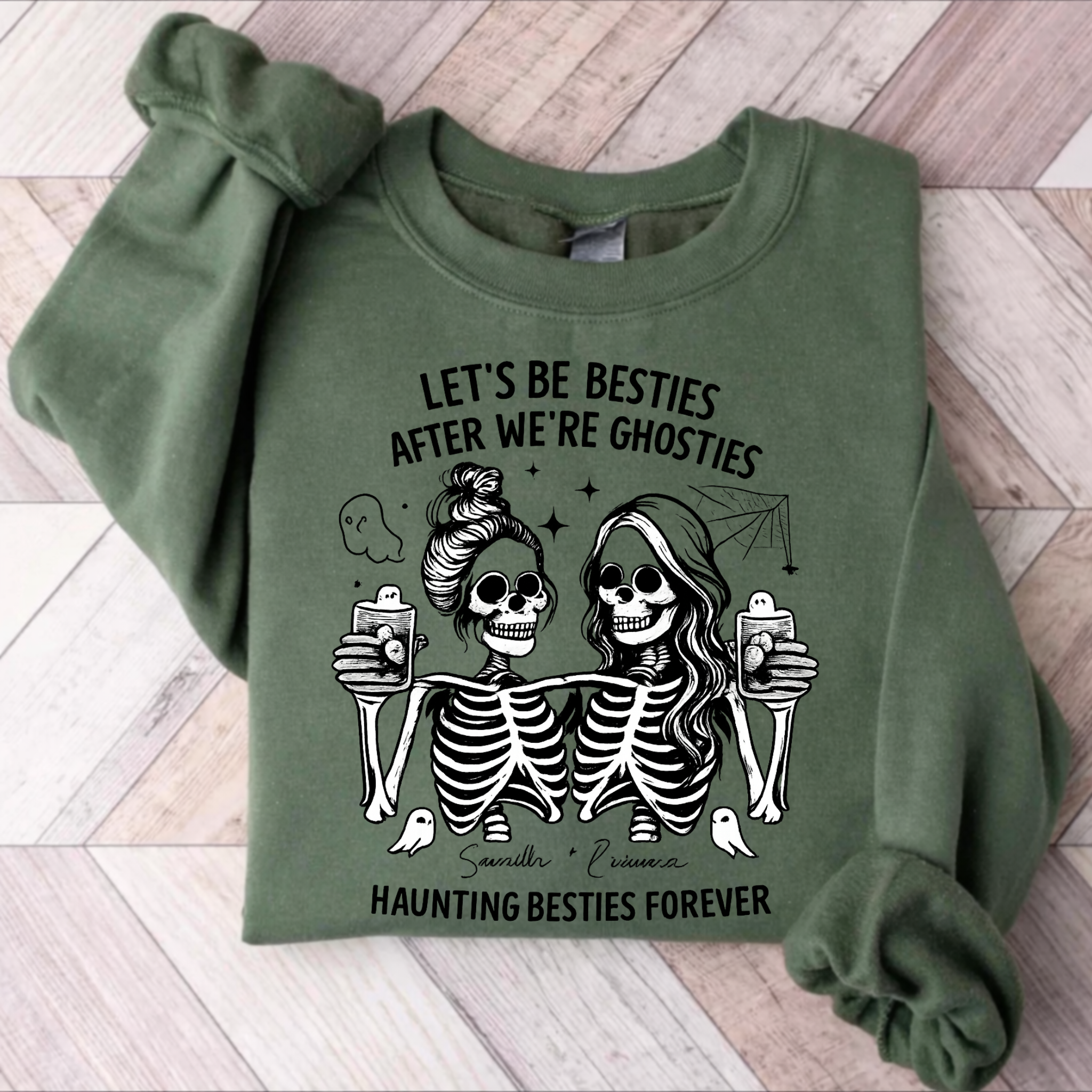 Let’s Be Besties After We’re Ghosties Sweatshirt, Funny Best Friend Gift, Spooky Cute Friendship Crewneck, Bestie Forever Skeleton Sweatshirt, Matching BFF Pullover