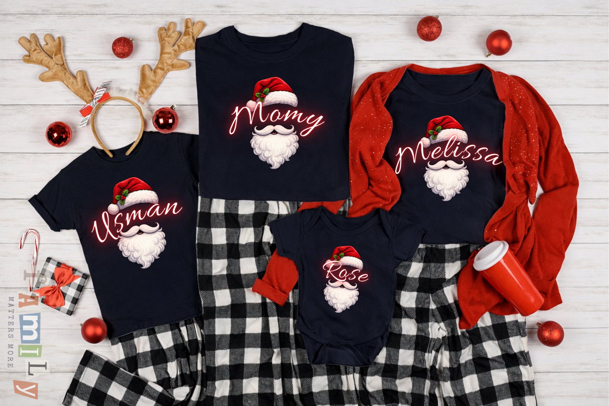 Custom Family Christmas Name Shirt | Personalized Holiday T-Shirts Matching Family Xmas Tees | Custom Santa Hat Family Shirts Christmas Gift