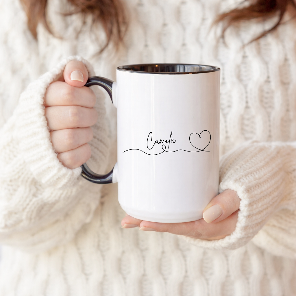 Personalized Name Mug, Custom Name Coffee Mug, Heart Name Mug, 11oz 15oz Ceramic Cup, Birthday Gift for Her Him