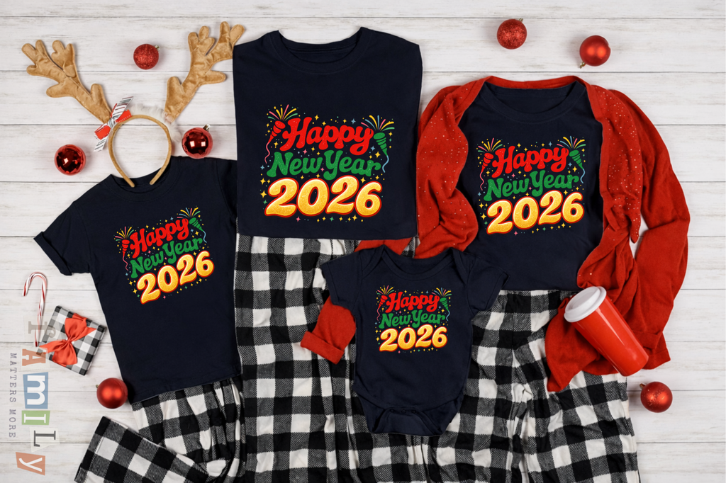 Happy New Year 2026 Matching Family Shirts, Mom Dad Kids Tee, NYE Party Outfit, Unisex Youth Toddler Baby