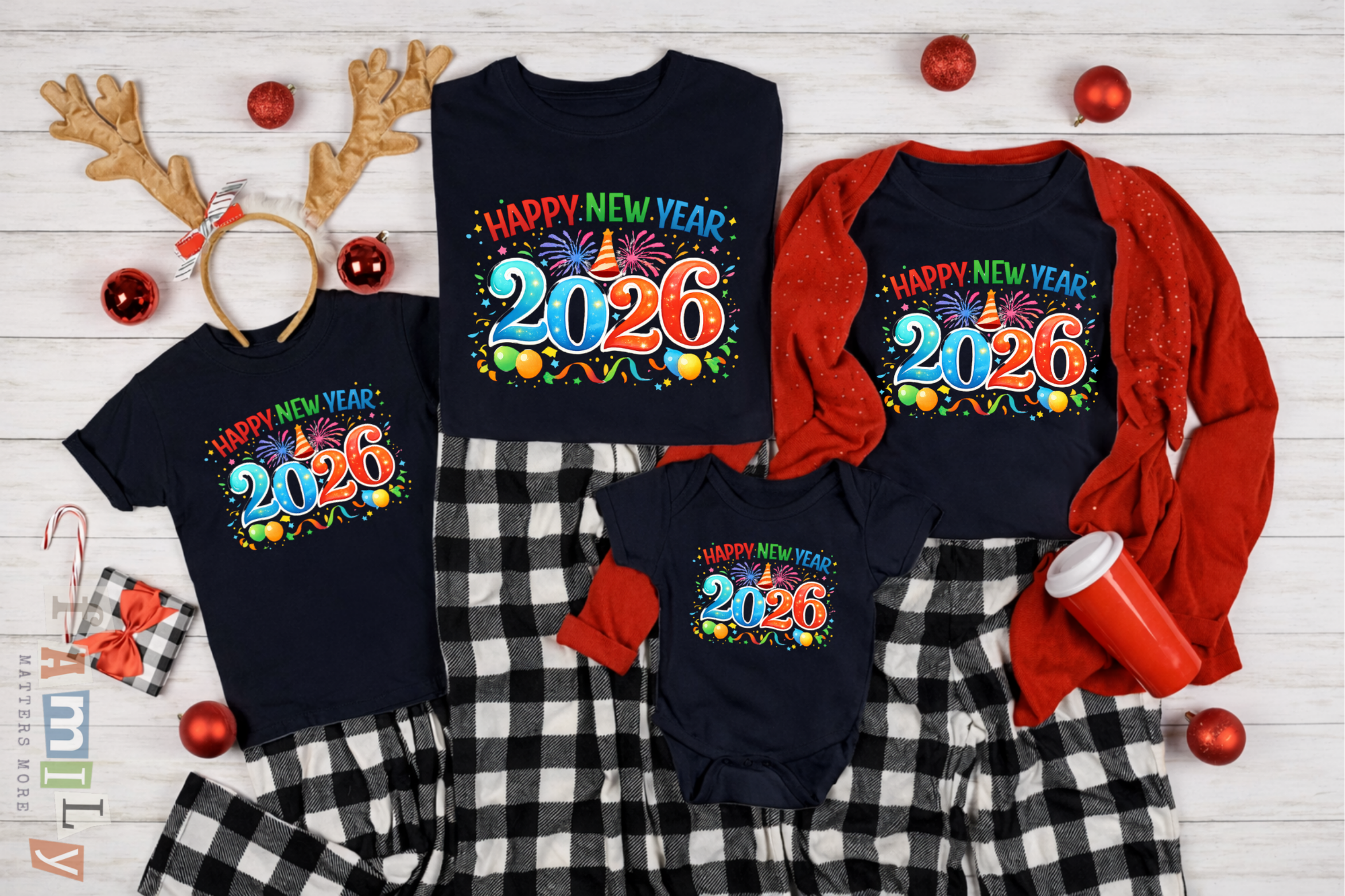 Happy New Year 2026 Family Shirts, Matching New Year Crew Tees, Mom Dad Kids Toddler Baby, NYE Party Outfit, Unisex