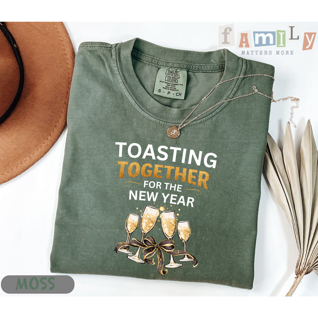 Toasting Together New Year Family Shirts, Matching New Years Eve Pajama Tops, Champagne Toast Outfit, Unisex Adult Youth Tee