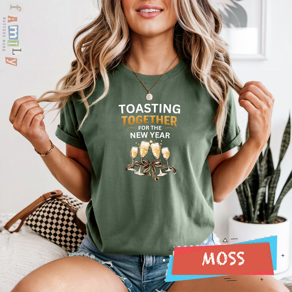 Toasting Together New Year Family Shirts, Matching New Years Eve Pajama Tops, Champagne Toast Outfit, Unisex Adult Youth Tee