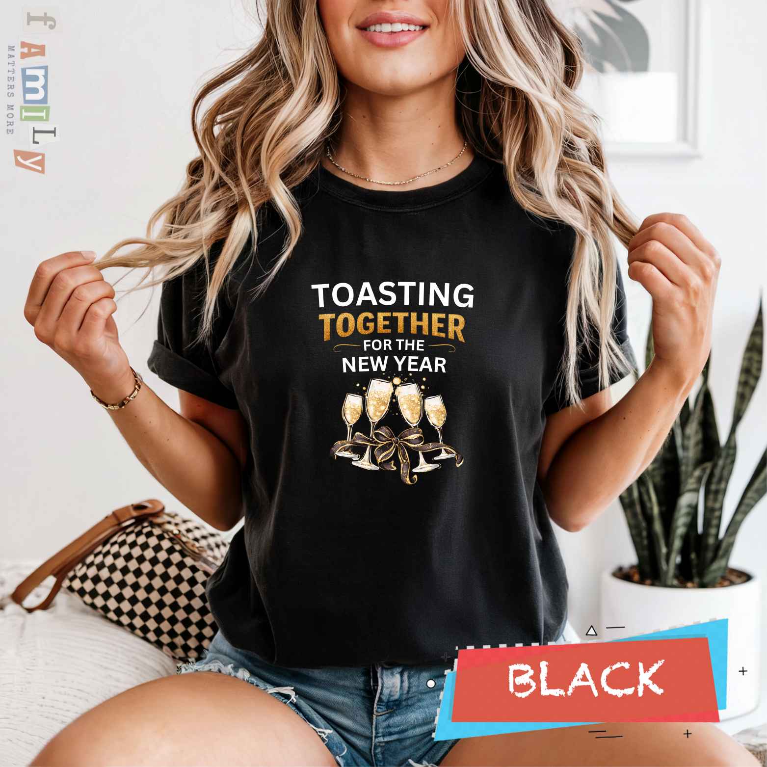 Toasting Together New Year Family Shirts, Matching New Years Eve Pajama Tops, Champagne Toast Outfit, Unisex Adult Youth Tee