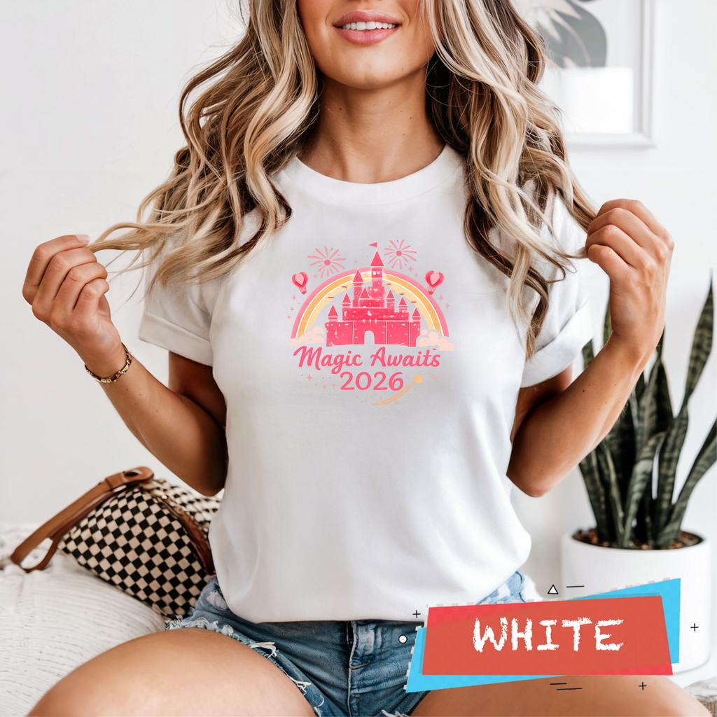 Magic Awaits 2026 Family Matching Shirts, Castle Fireworks Vacation Tees, Unisex Adult Youth Toddler Baby, Park Trip Outfit