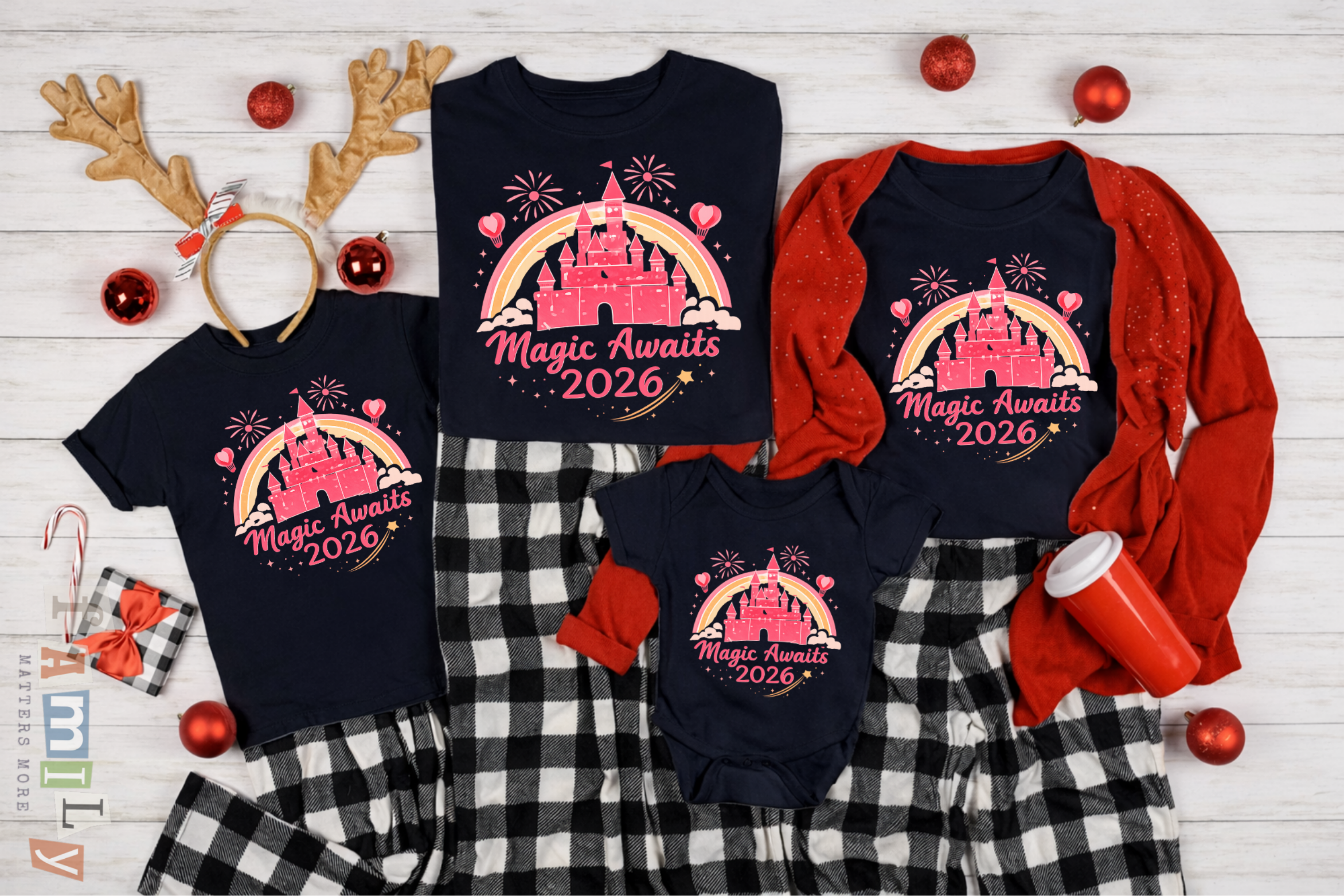 Magic Awaits 2026 Family Matching Shirts, Castle Fireworks Vacation Tees, Unisex Adult Youth Toddler Baby, Park Trip Outfit