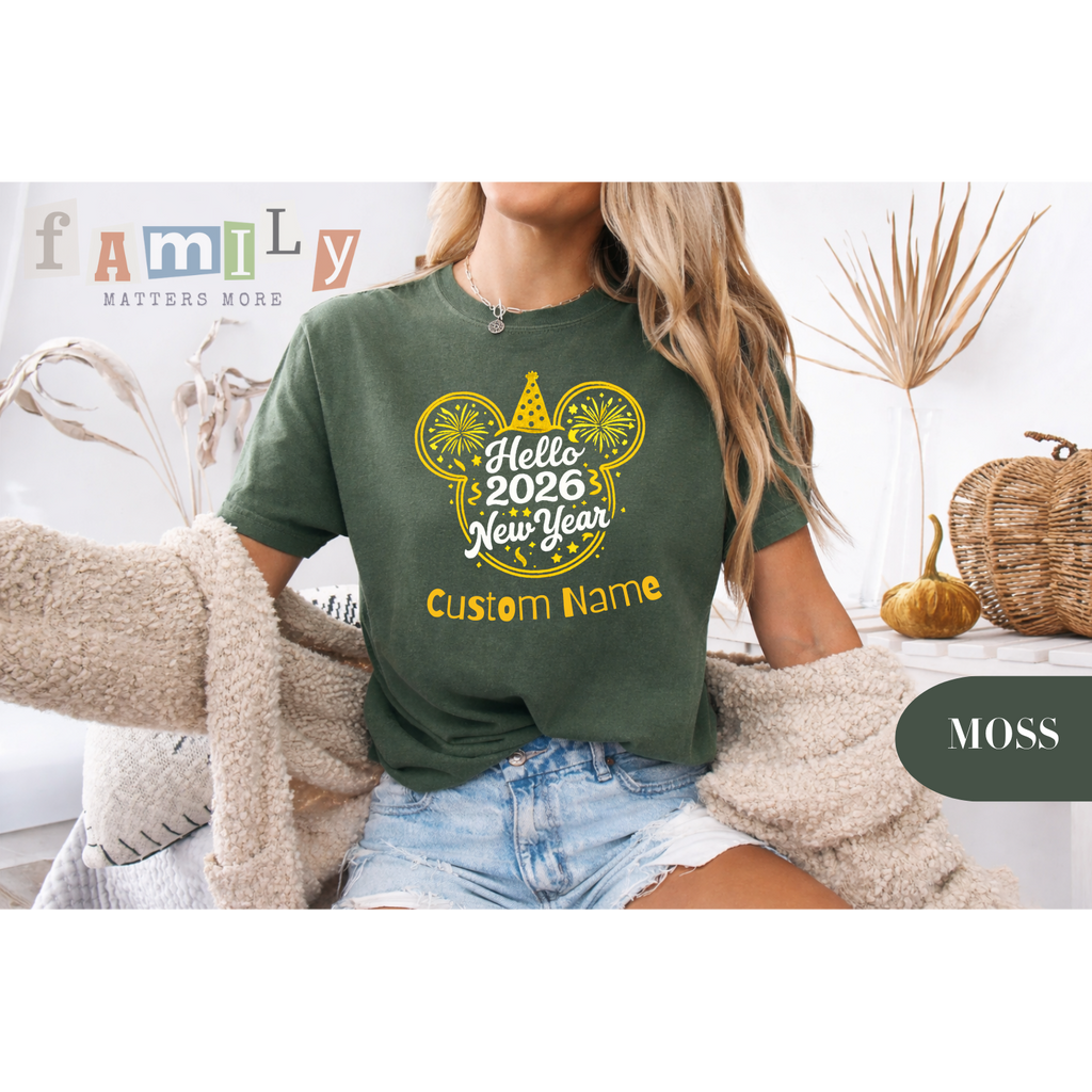 Hello 2026 Mouse Ears Family Shirts, Personalized New Year Matching Tees, Custom Mommy Daddy Sister Brother Baby, Unisex Adult Youth Toddler