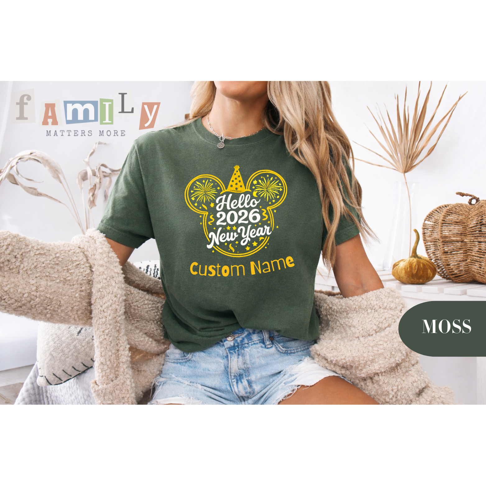 Hello 2026 Mouse Ears Family Shirts, Personalized New Year Matching Tees, Custom Mommy Daddy Sister Brother Baby, Unisex Adult Youth Toddler