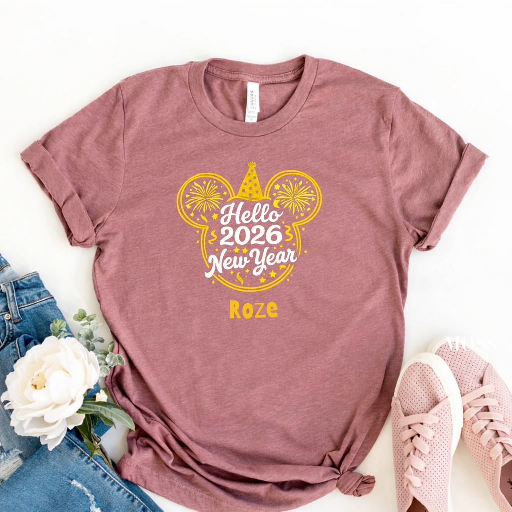 Hello 2026 Mouse Ears Family Shirts, Personalized New Year Matching Tees, Custom Mommy Daddy Sister Brother Baby, Unisex Adult Youth Toddler