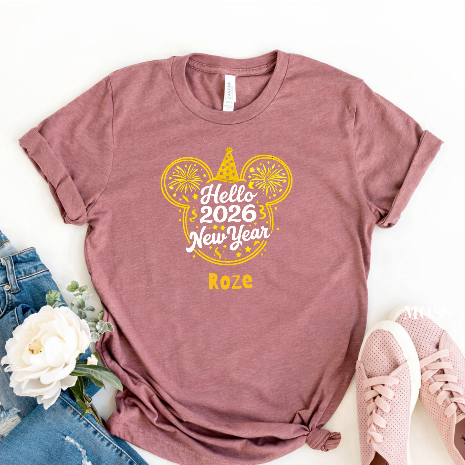 Hello 2026 Mouse Ears Family Shirts, Personalized New Year Matching Tees, Custom Mommy Daddy Sister Brother Baby, Unisex Adult Youth Toddler