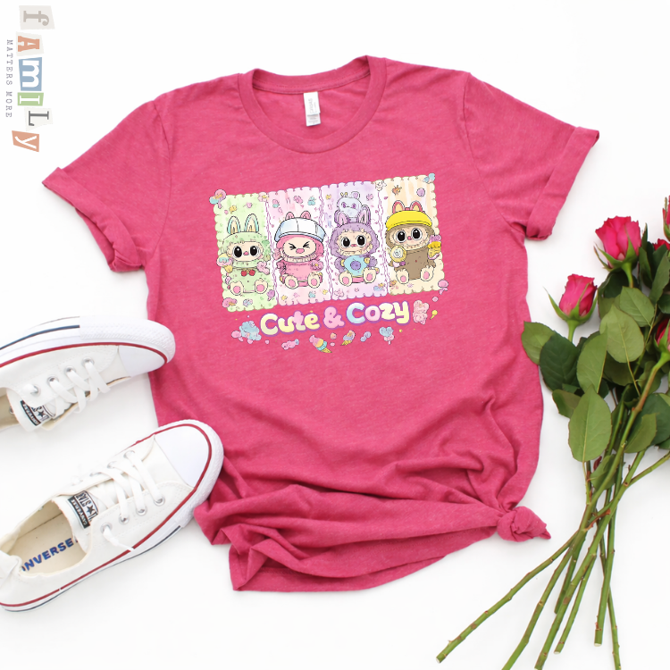 Kawaii Cartoon Animal Friends Shirt, Cute Creature Graphic Tee, Pastel Kawaii Unisex T-Shirt, Anime Style Cute Critter Top, Gift for Friends