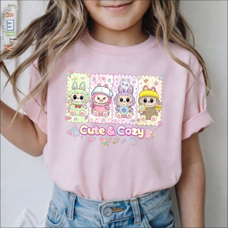Kawaii Cartoon Animal Friends Shirt, Cute Creature Graphic Tee, Pastel Kawaii Unisex T-Shirt, Anime Style Cute Critter Top, Gift for Friends