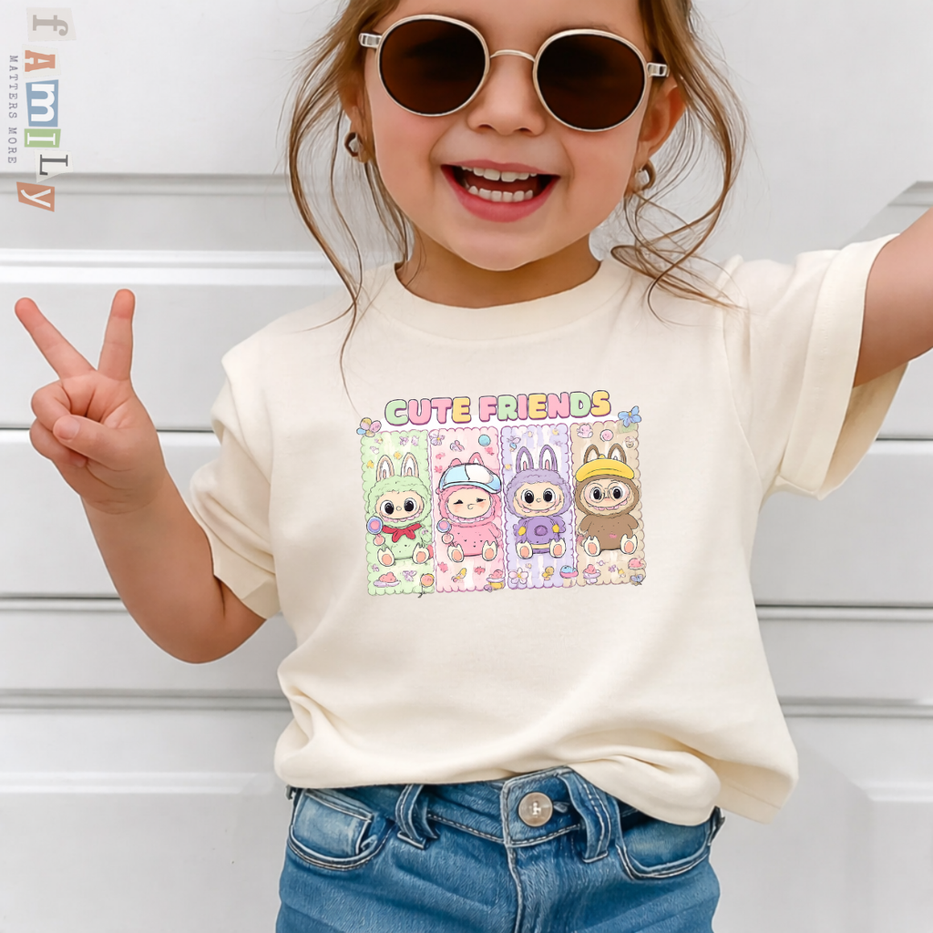 Kawaii Cute Friends Shirt, Labubu Inspired Tee, Gift for Daughter, Cartoon Animal Friends T-Shirt, Unisex Adult Youth, Birthday Gift for Girls