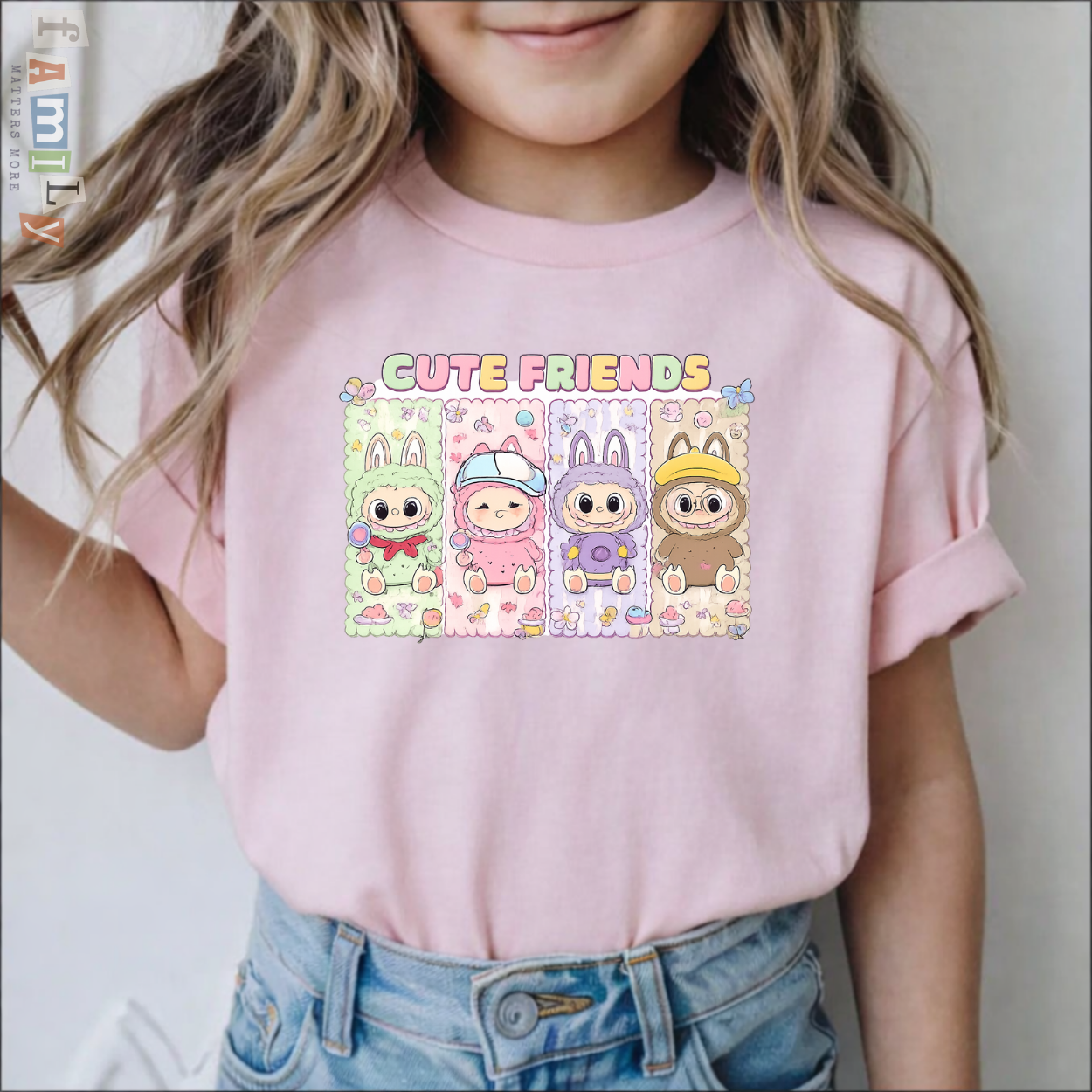Kawaii Cute Friends Shirt, Labubu Inspired Tee, Gift for Daughter, Cartoon Animal Friends T-Shirt, Unisex Adult Youth, Birthday Gift for Girls
