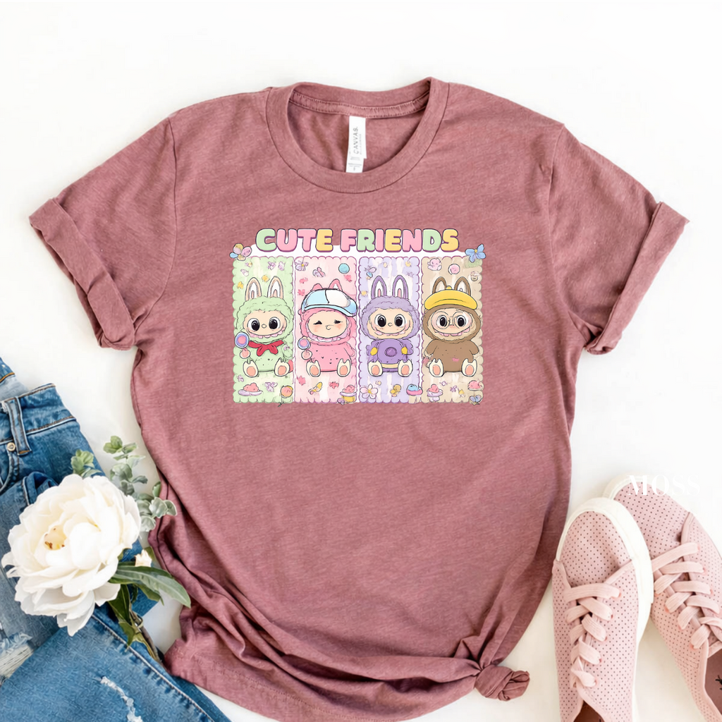 Kawaii Cute Friends Shirt, Labubu Inspired Tee, Gift for Daughter, Cartoon Animal Friends T-Shirt, Unisex Adult Youth, Birthday Gift for Girls