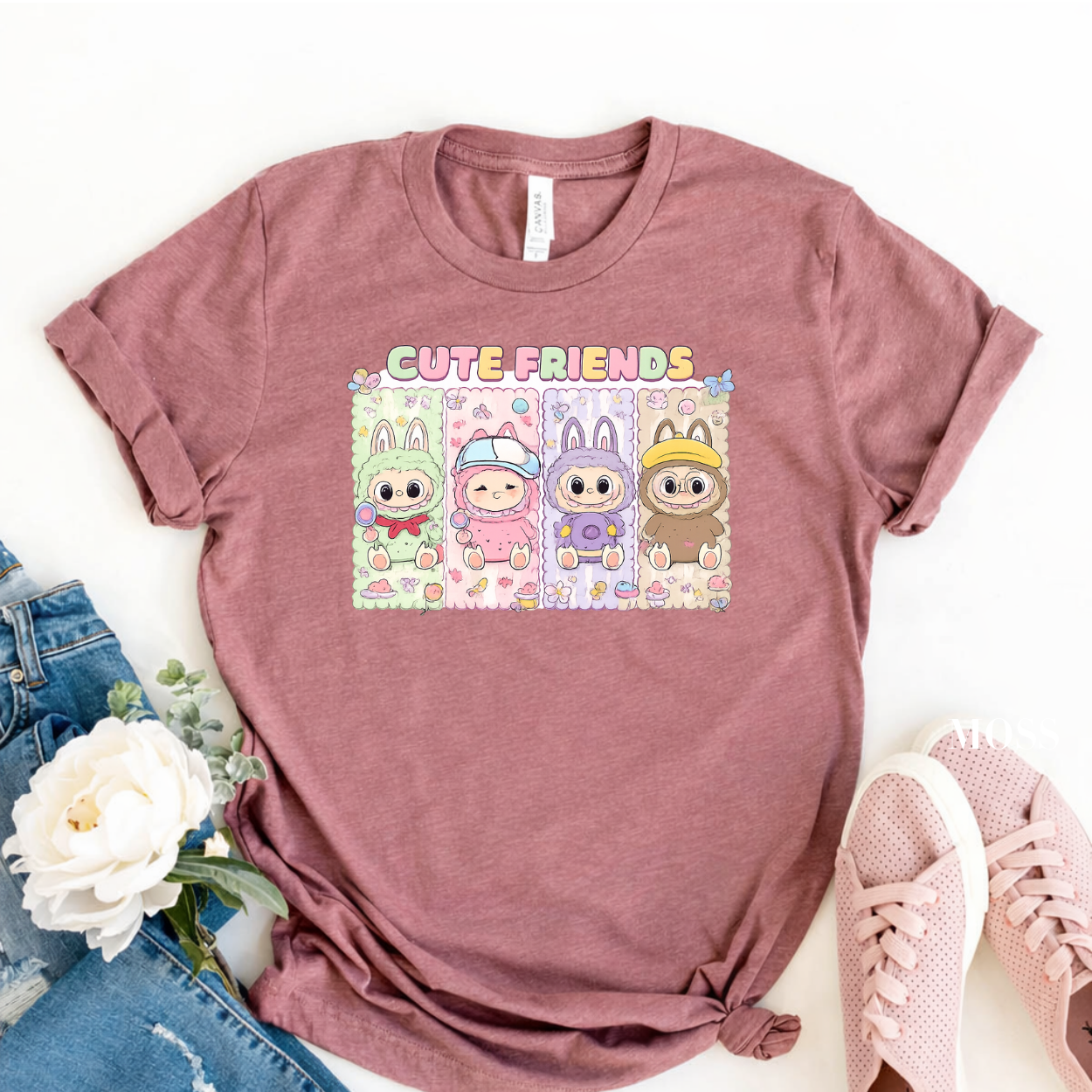 Kawaii Cute Friends Shirt, Labubu Inspired Tee, Gift for Daughter, Cartoon Animal Friends T-Shirt, Unisex Adult Youth, Birthday Gift for Girls