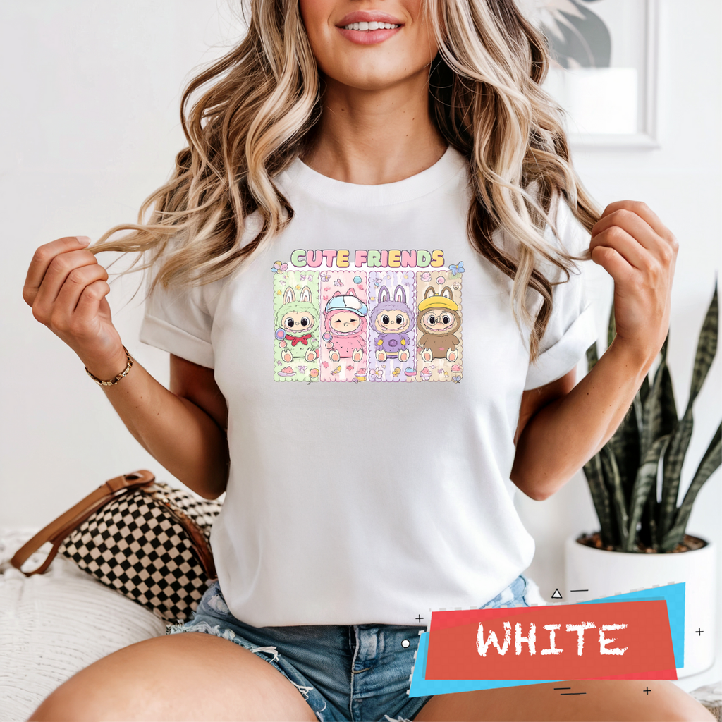 Kawaii Cute Friends Shirt, Labubu Inspired Tee, Gift for Daughter, Cartoon Animal Friends T-Shirt, Unisex Adult Youth, Birthday Gift for Girls