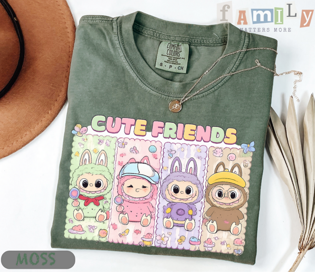 Kawaii Cute Friends Shirt, Labubu Inspired Tee, Gift for Daughter, Cartoon Animal Friends T-Shirt, Unisex Adult Youth, Birthday Gift for Girls
