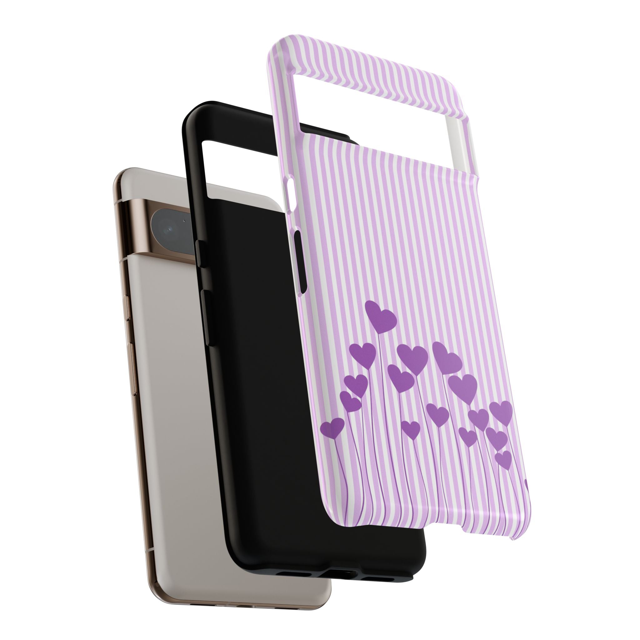 Galentines Day Striped hearts phone case, Purple Heart Floral Stripe Iphone case | Tough Cases - Iphone, Samsung and Pixel Mobile cases