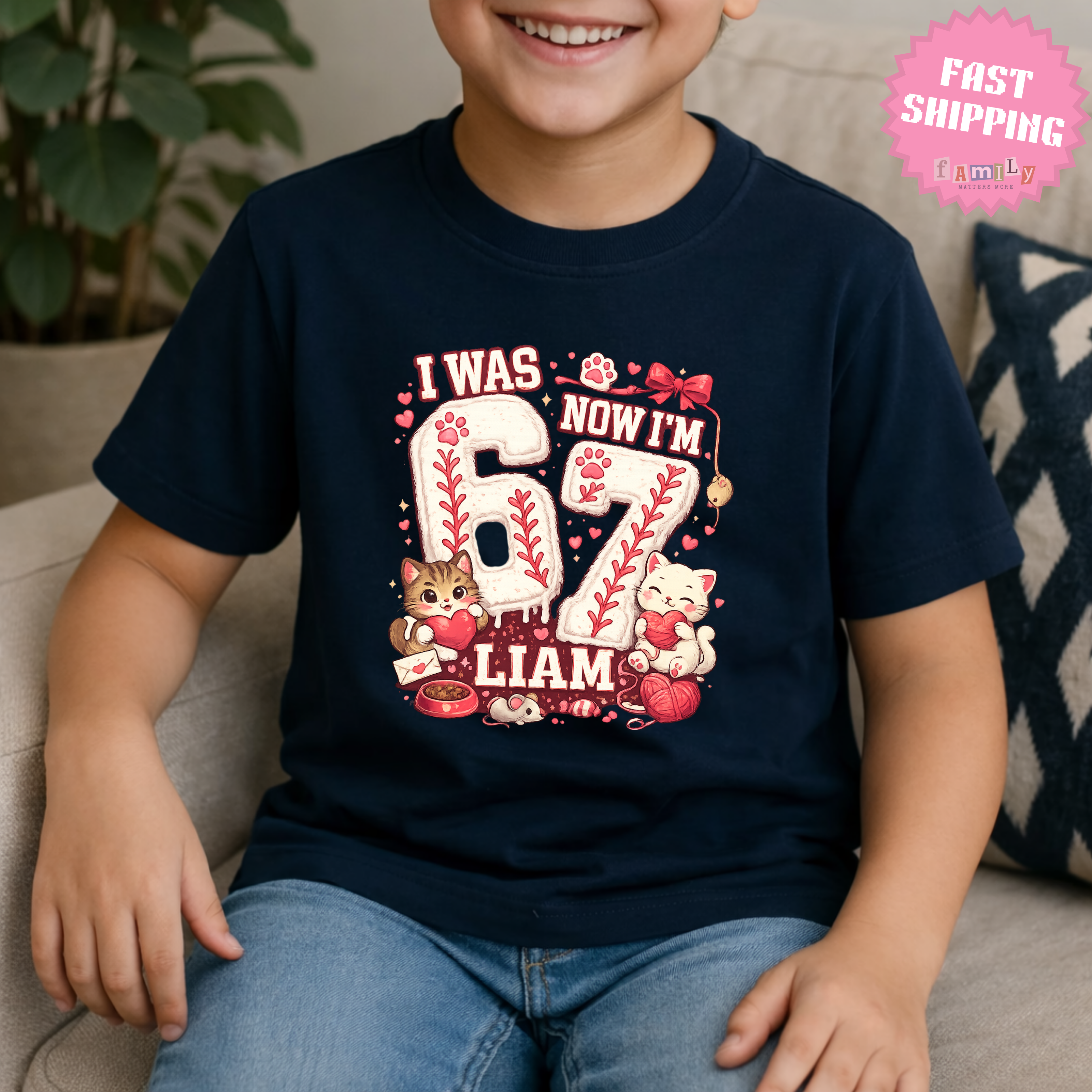 I Was 6 Now I’m 7 Valentines Birthday Shirt, Personalized Name 7th Birthday Valentines Day Tee, Matching Kids Tee, Galentines day gift